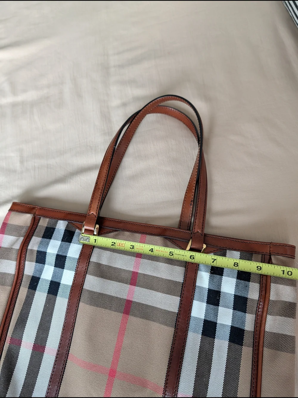 Burberry House Check Canvas & Brown Leather Tote Bag - Picture 15 of 15